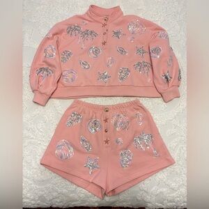 Queen of Sparkles Light Pink Multi Shell Henley Set